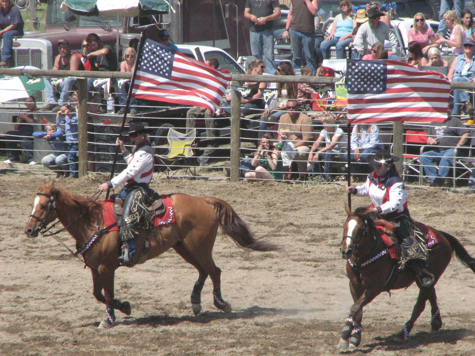 Team Roping Raising Us Flags Wallpaper