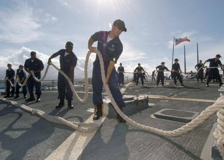 Teamwork Sailors Pulling Rope Wallpaper