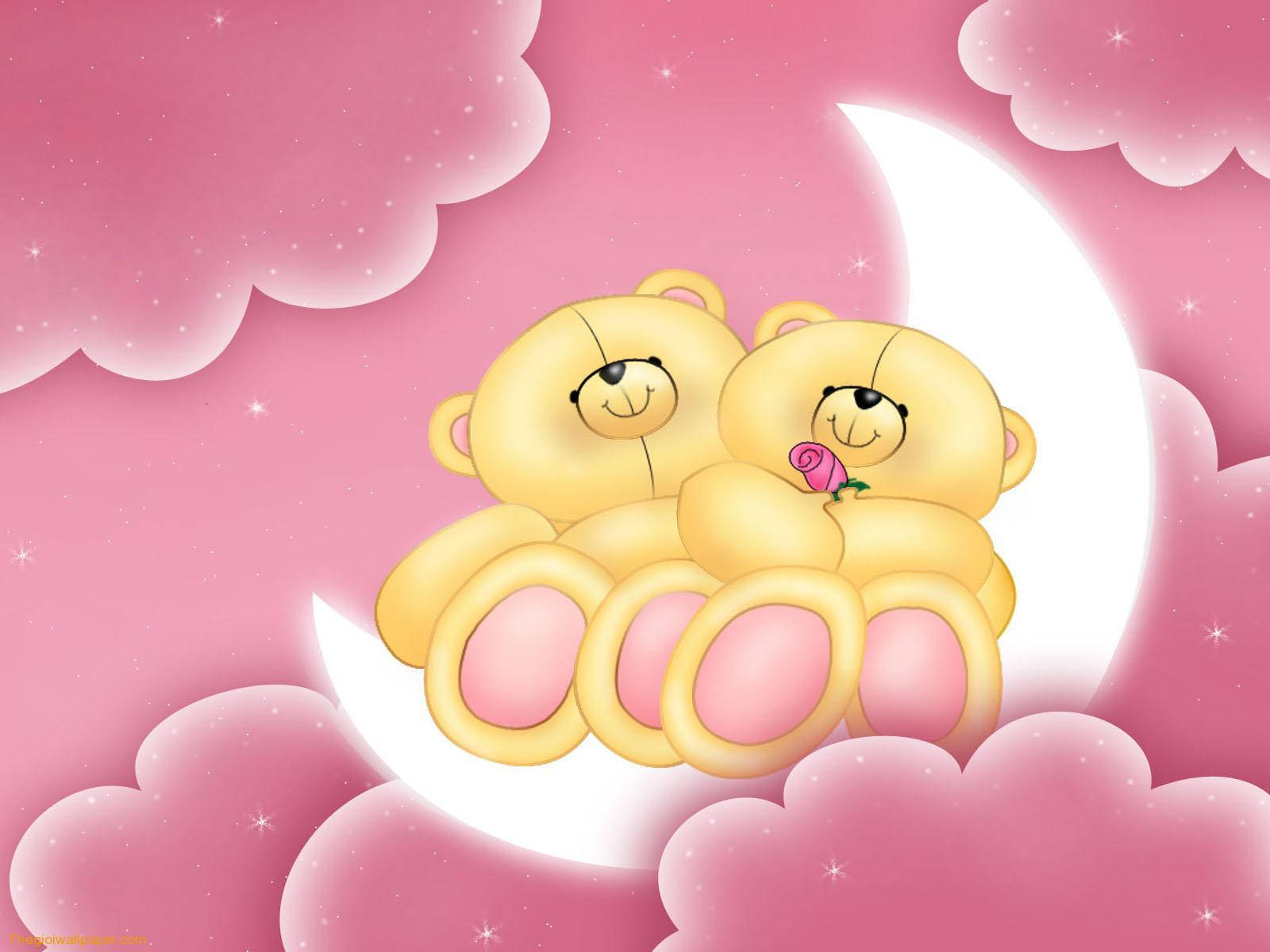 Teddy Bears On A Moon Cute Computer Wallpaper