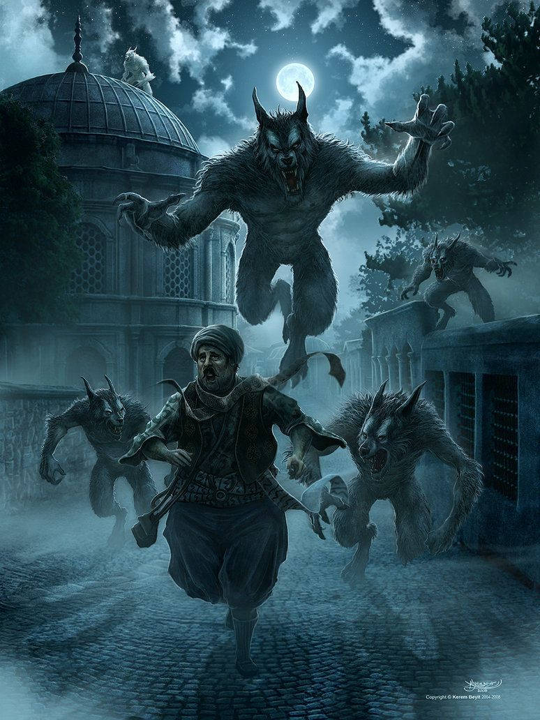 Terrifying Werewolf Pack Chases A Man Wallpaper