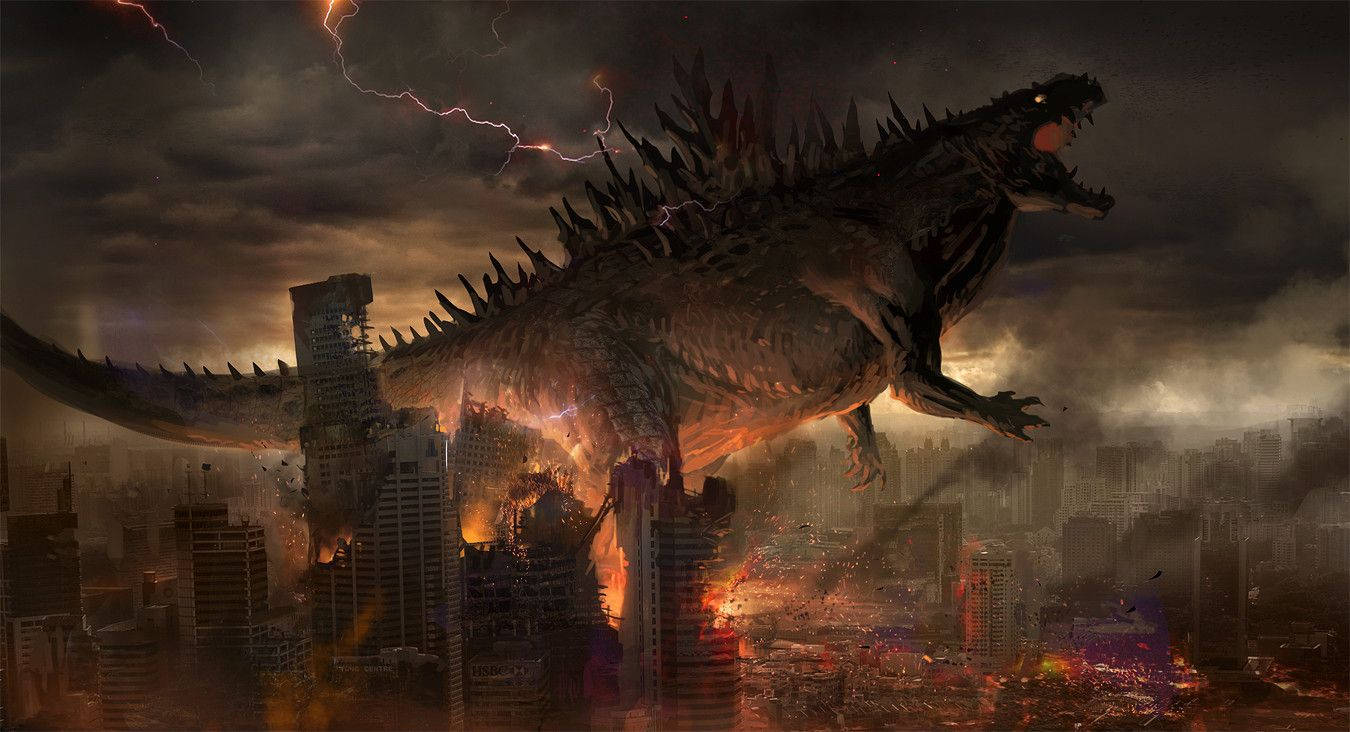 The Legendary Godzilla Looms Over A City Skyline Wallpaper