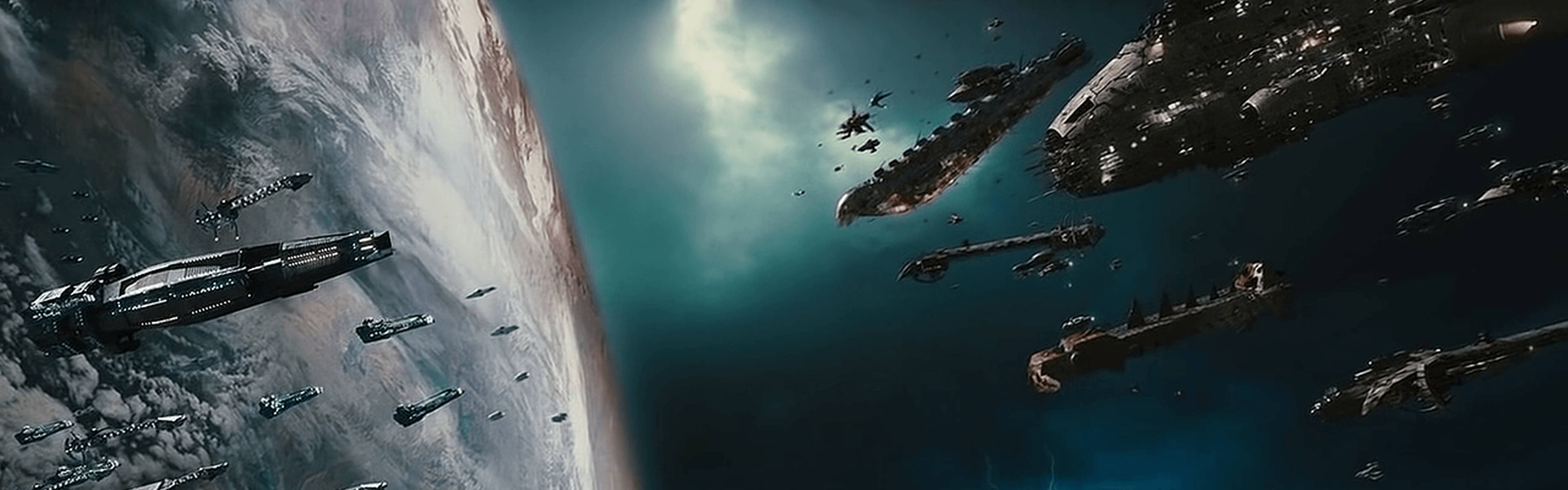 The Space Battle With Epic Visuals On Dual Monitor Displays Wallpaper