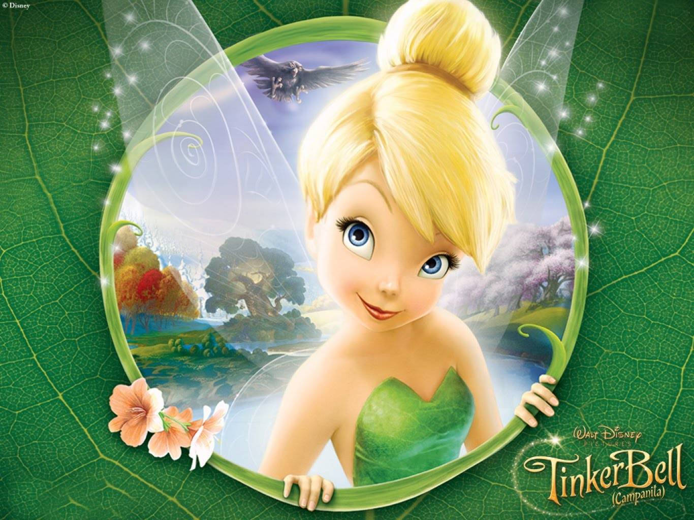 Tinkerbell In Leaf Frame Wallpaper