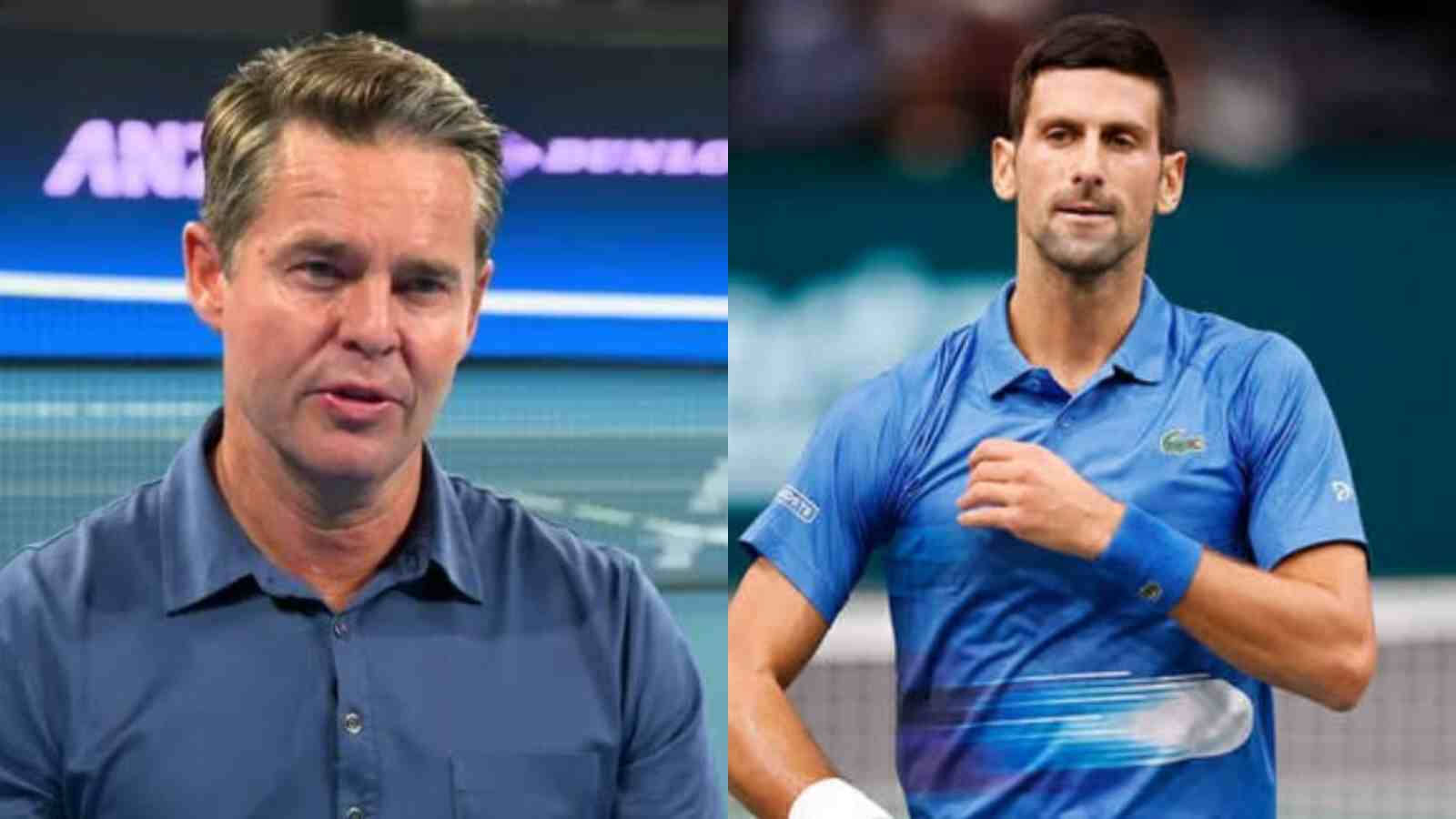 Todd Woodbridge And Novak Djokovic In Blue Wallpaper