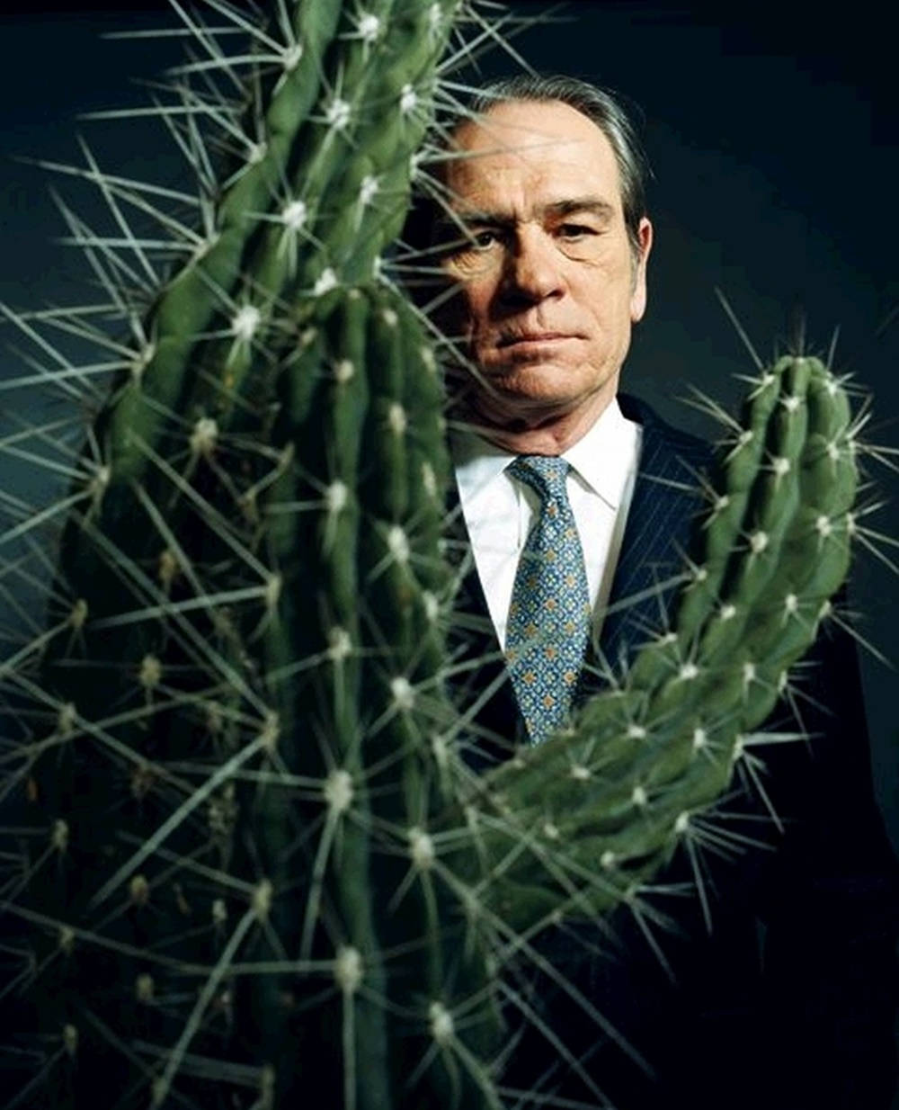 Tommy Lee Jones Behind A Cactus Plant Wallpaper