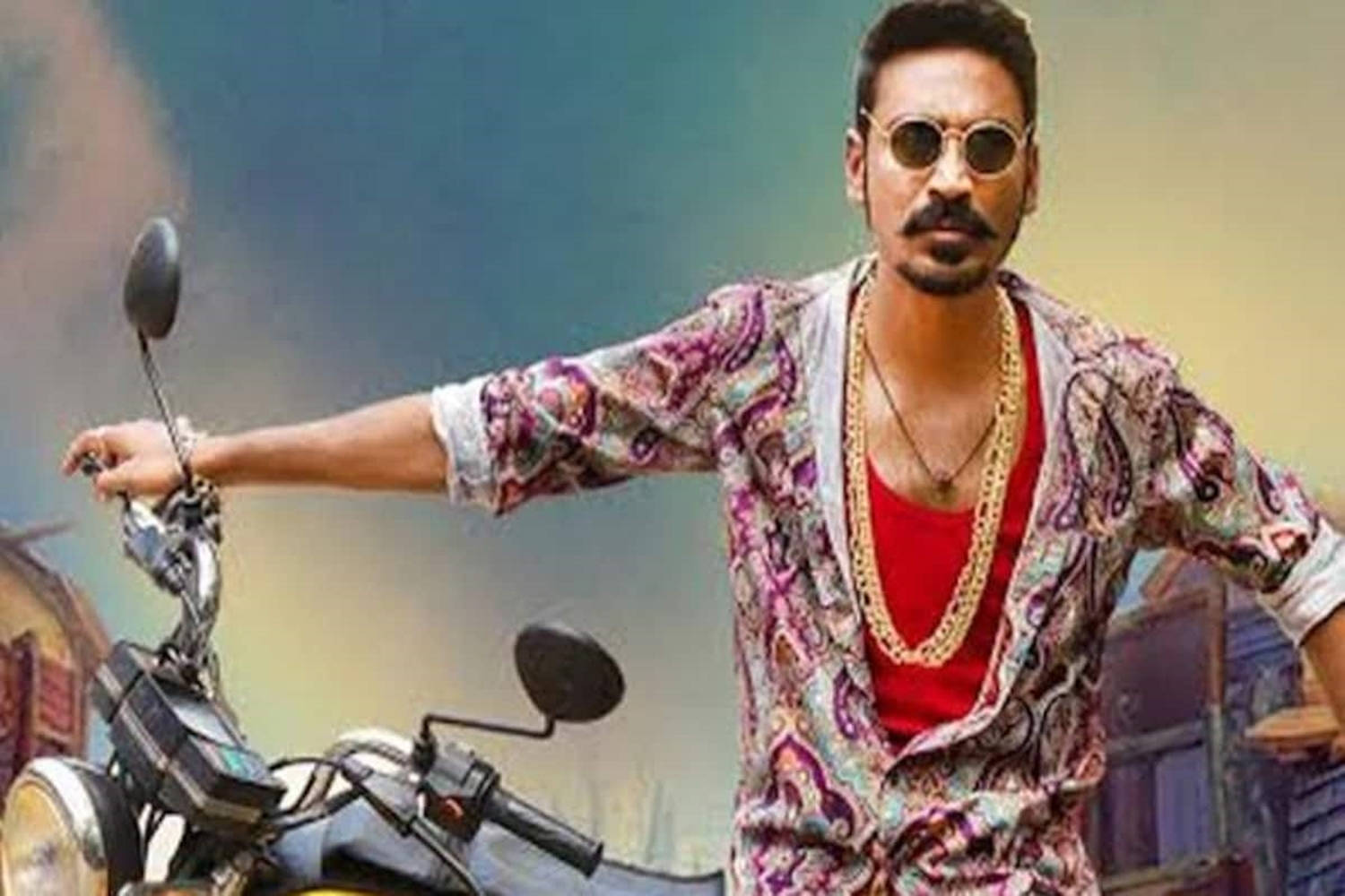 Tough Dhanush Motorcycle Pose Wallpaper