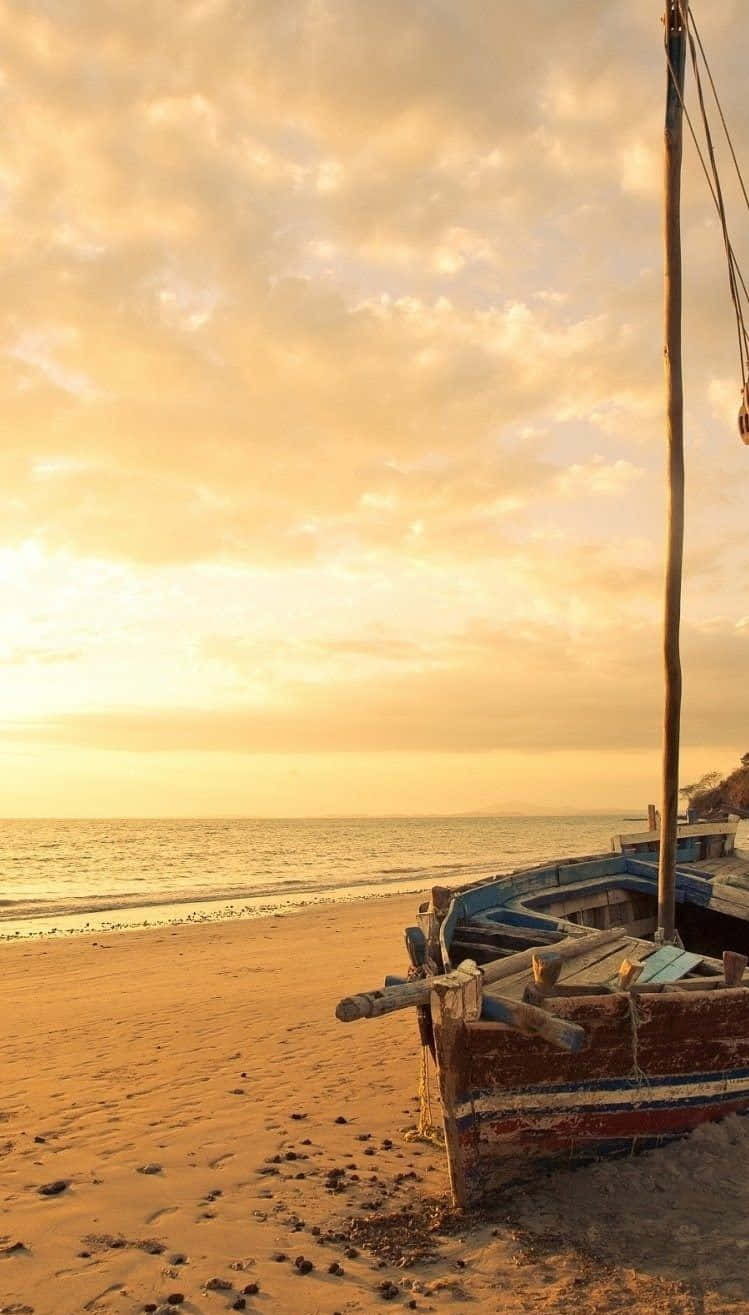 Travel Iphone Boat On Sand Sunset Wallpaper