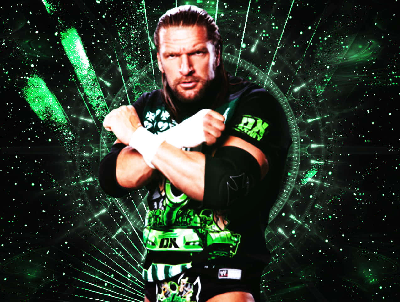 Triple H Dark Green Abstract Wallpaper