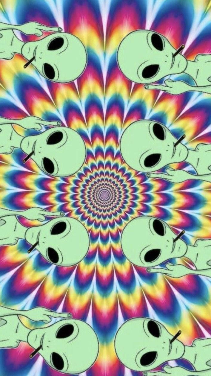 Trippy Dope Green Aliens Wallpaper