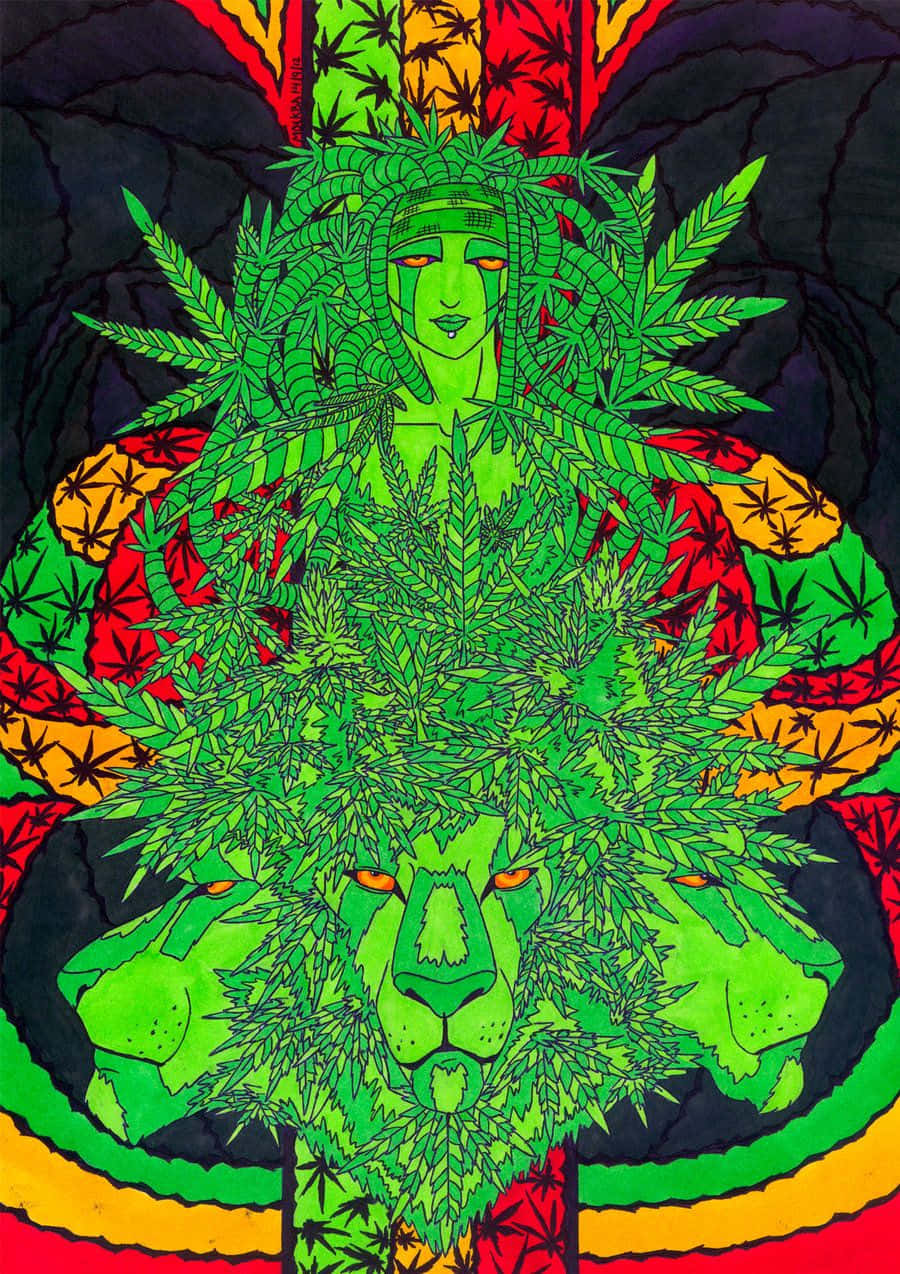 Trippy Stoner Geen Lion Art Wallpaper