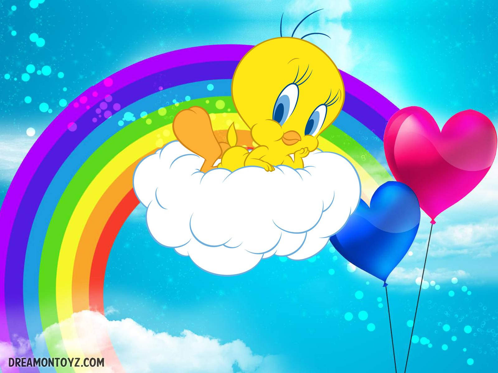 Tweety On Cloud With Rainbow Wallpaper