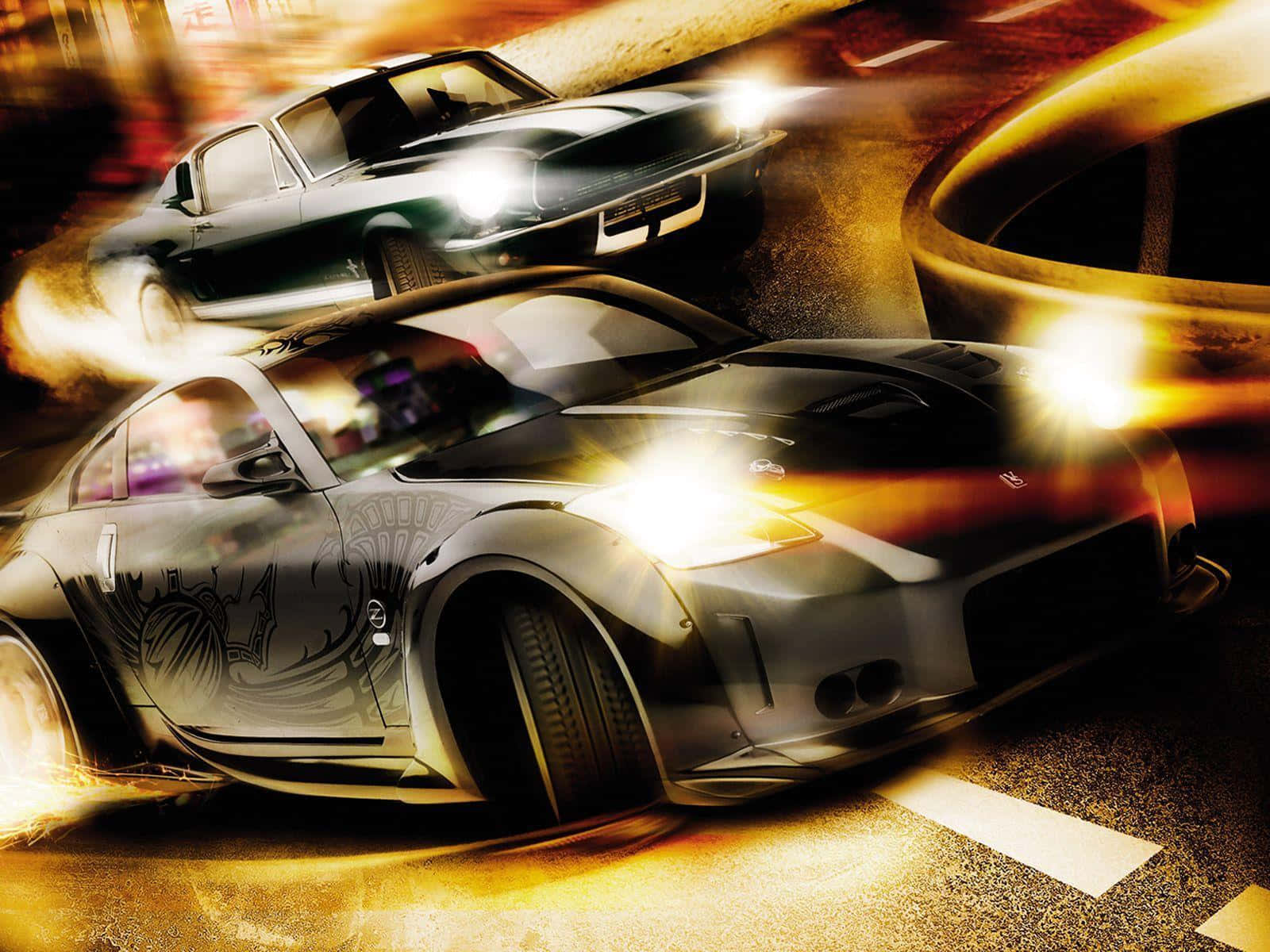 Two Cars Driving Down The Street Wallpaper