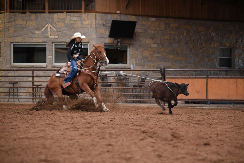 Two Cowboysteam Roping At High Speed Wallpaper