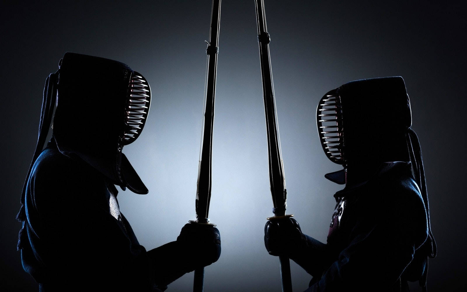 Two Kendo Warriors Competing With Shinai Under A Dark Sky Wallpaper