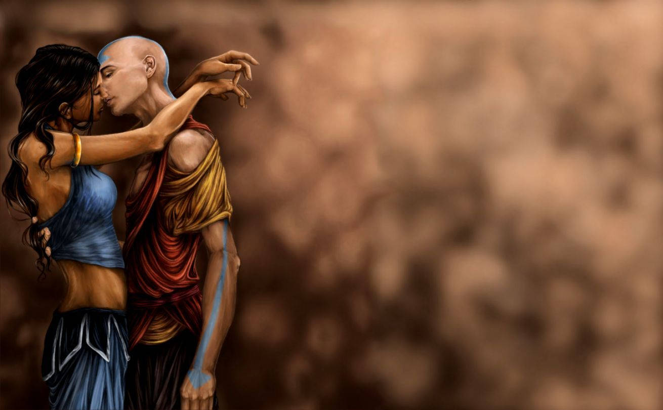 Two Worlds United - Aang And Katara Of Avatar The Last Airbender Wallpaper