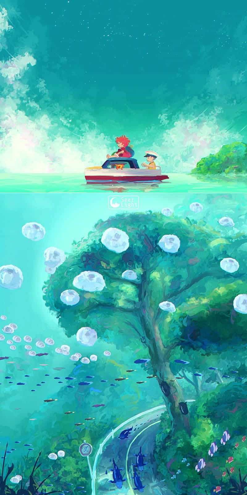 Undewater Ponyo Studio Ghibli Phone Wallpaper