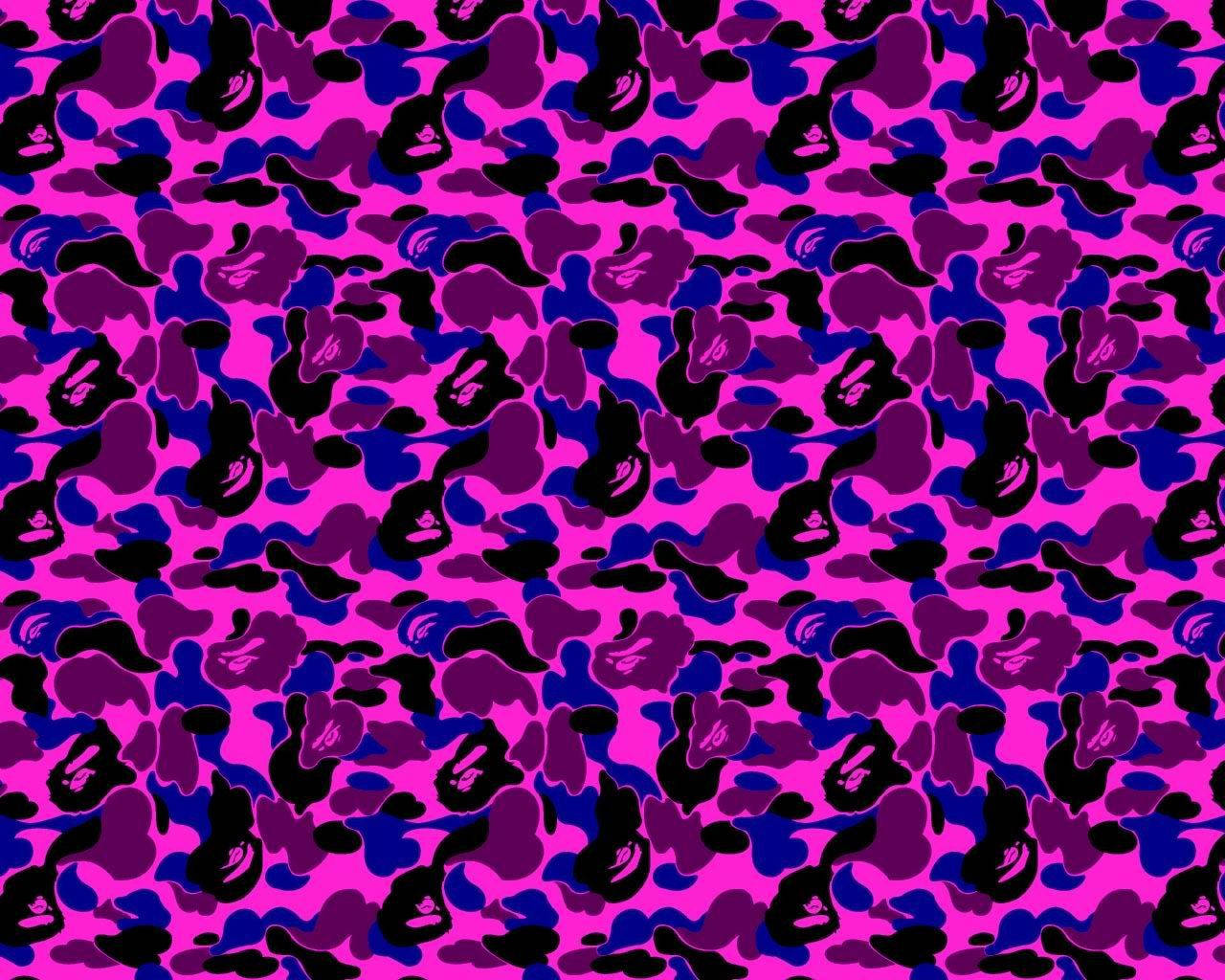 Up Your Streetwear Game With The Trendy Bape Blue And Purple Camo. Wallpaper