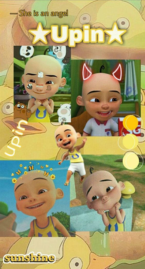 Upin Ipin Yellow Aesthetic Collage Wallpaper