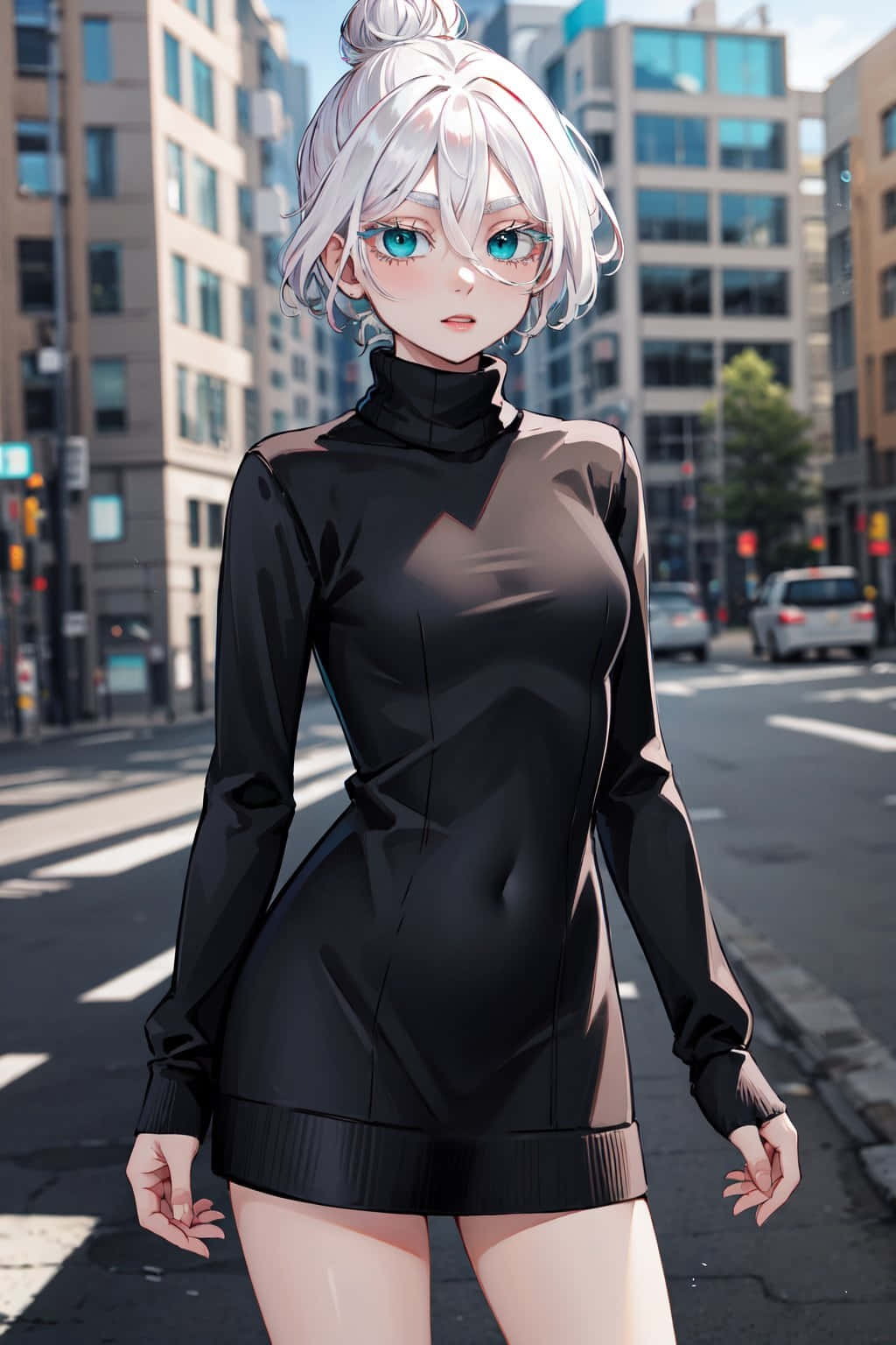 Urban Anime Girl Street Scene Wallpaper