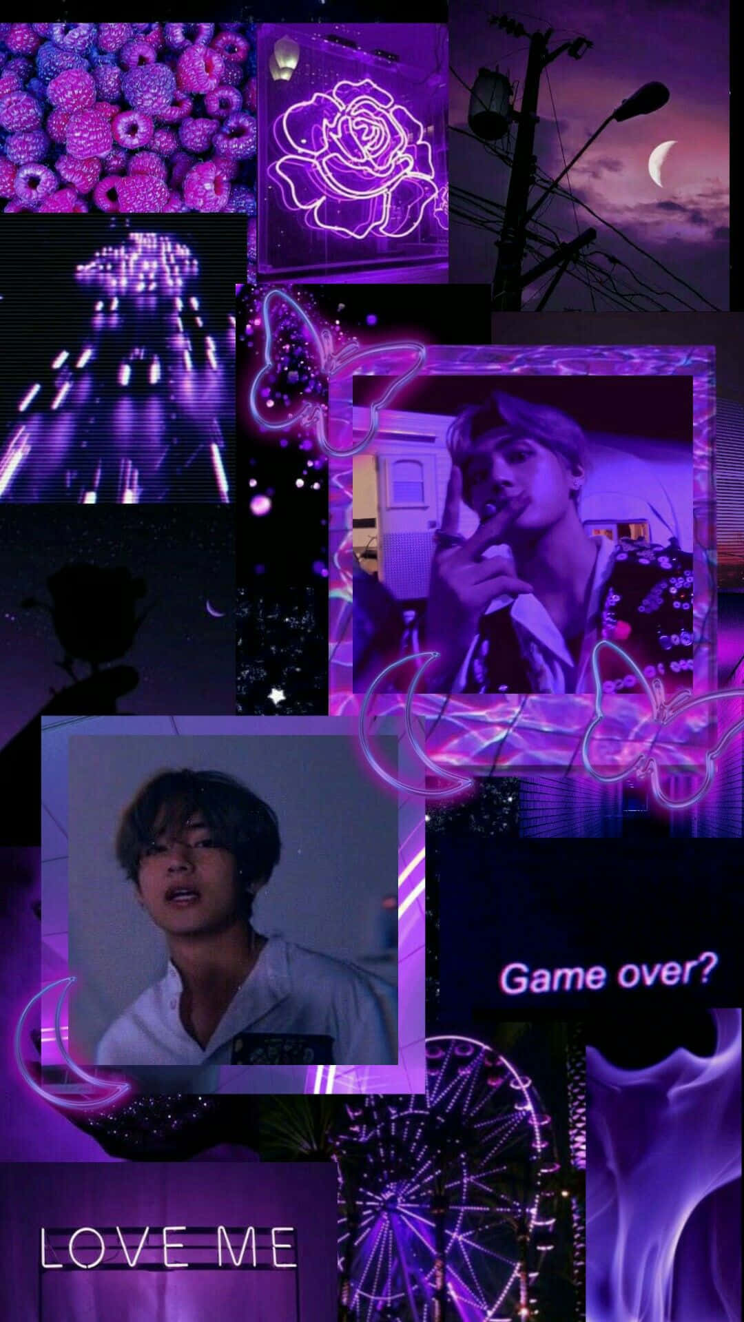 V Bts Phone In Purple World Wallpaper