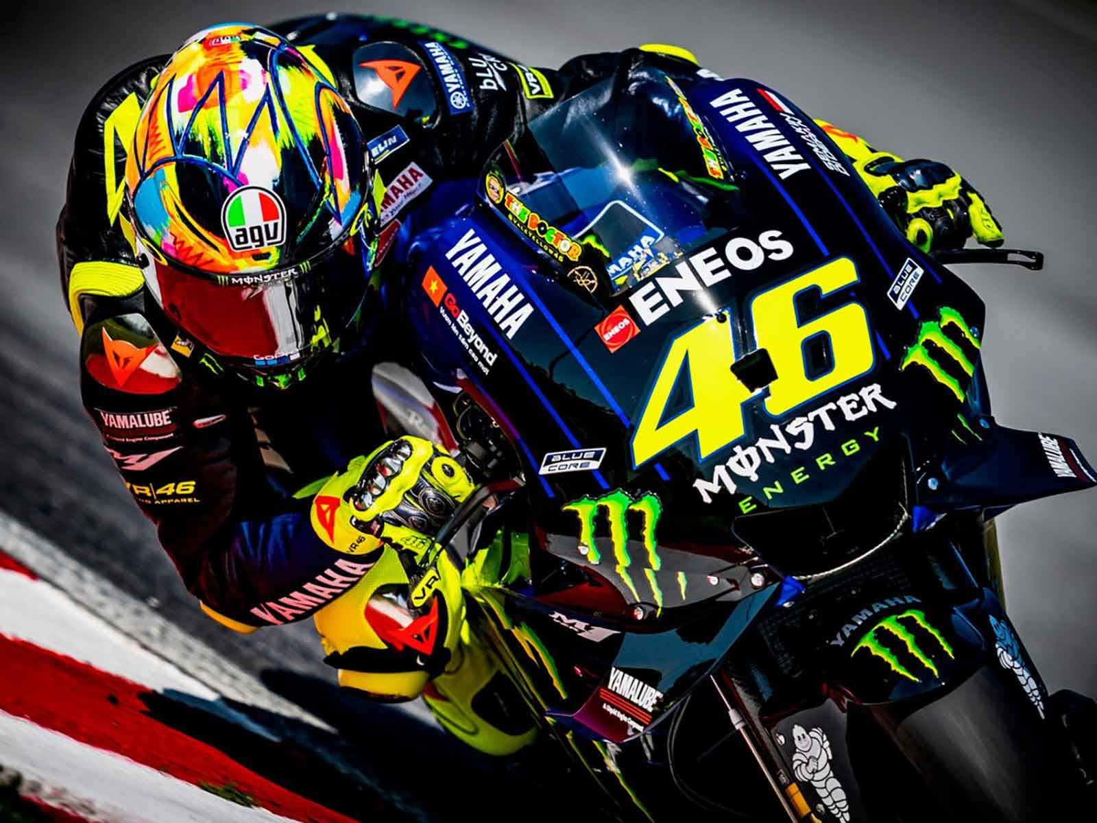 Valentino Rossi Wearing Agv Custom Helmet Wallpaper