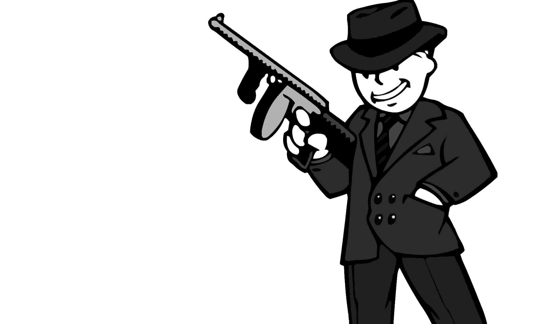 Vault Boy Man In Suit Holding Gun Wallpaper