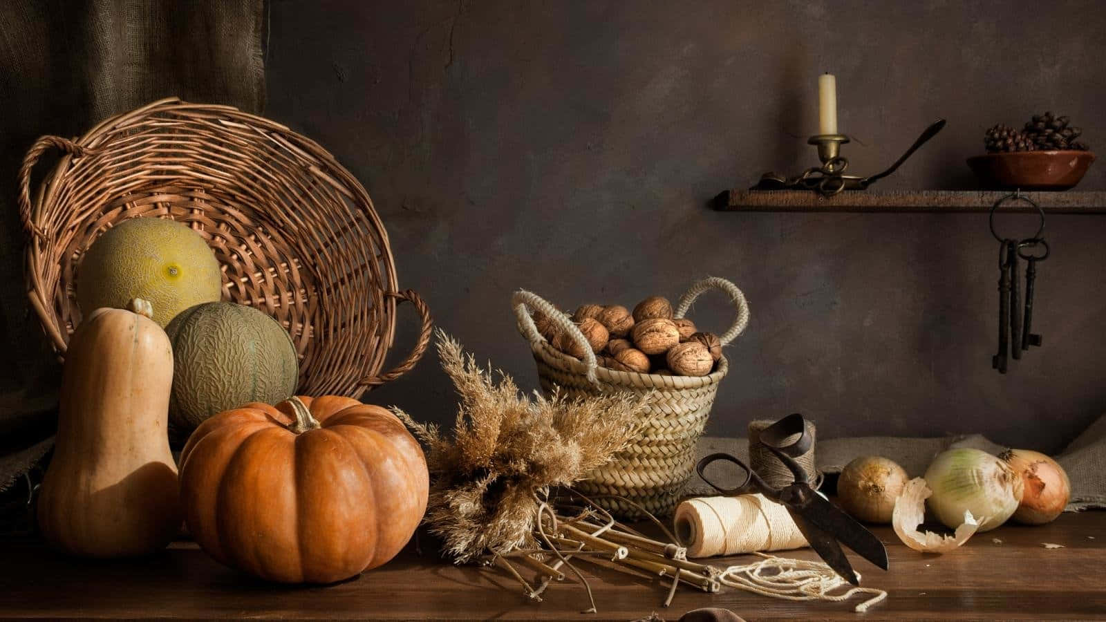 Vegetables Basket Kitchen Still Life Wallpaper