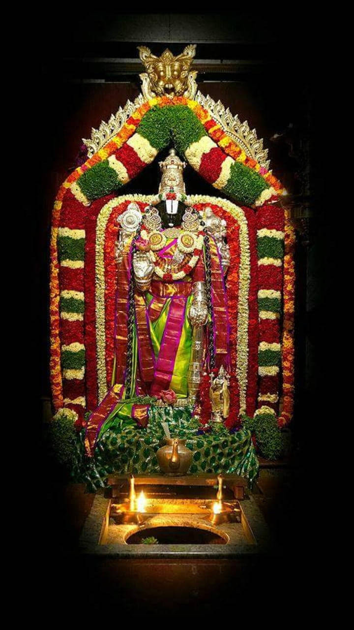 Venkateswara Swamy Floral Hindu Altar Wallpaper