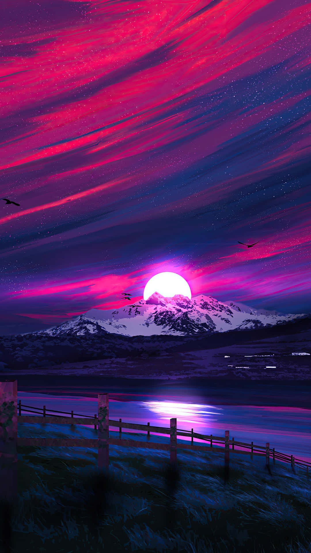 Vibrant Aurora Mountain Sunset Wallpaper