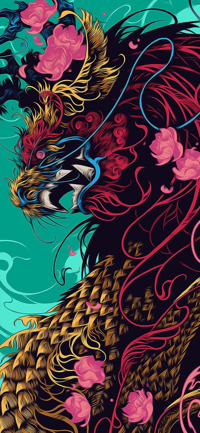 Vibrant_ Dragon_and_ Flowers_ Artwork Wallpaper