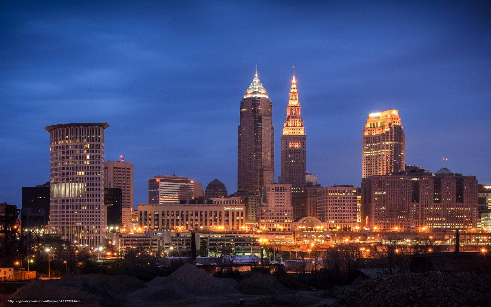 Vibrant Night View Of Cleveland City Wallpaper