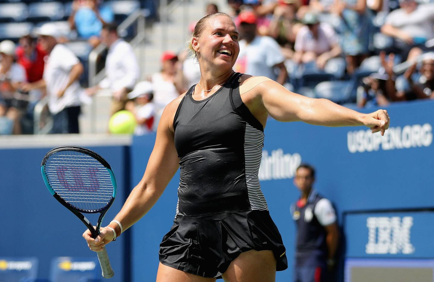 Victorious Kaia Kanepi Celebrating On The Tennis Court Wallpaper