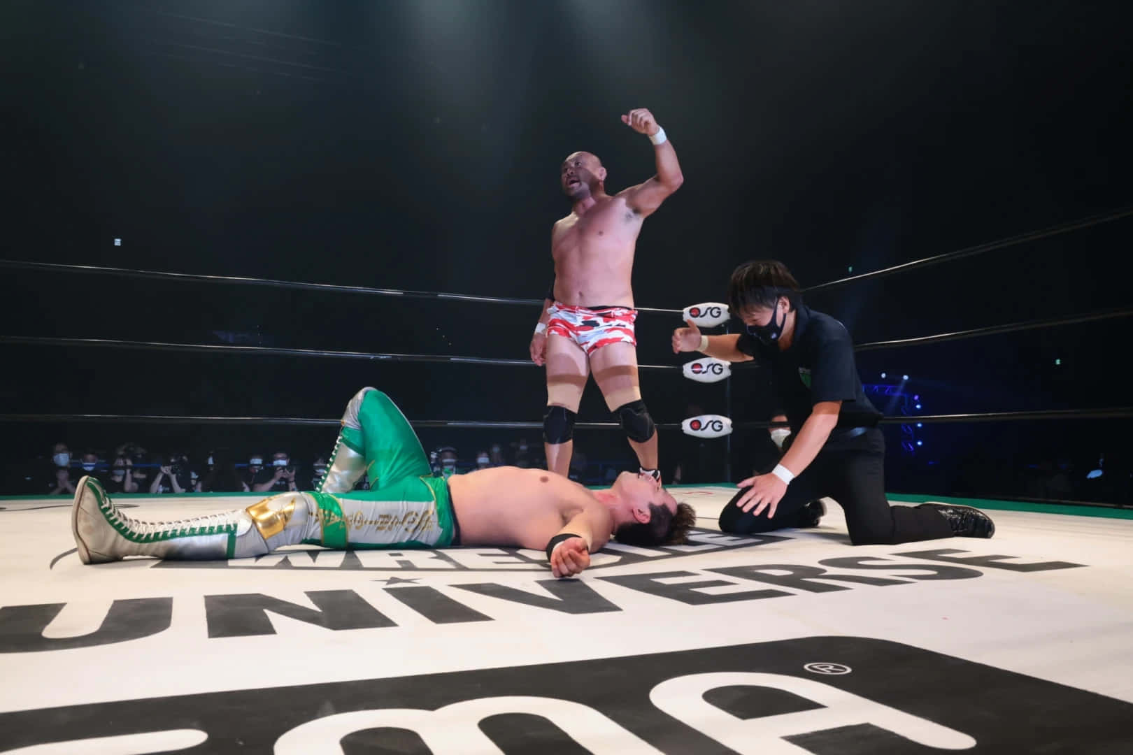 Victorious Wrestler Standing Over Opponent Wallpaper