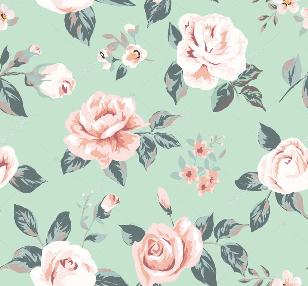 Vintage Flower On Blue Background Wallpaper