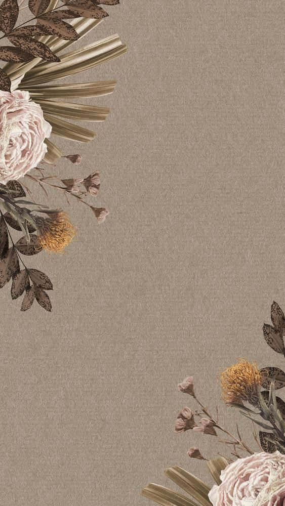 Vintage Flower With Brown Leaves Wallpaper