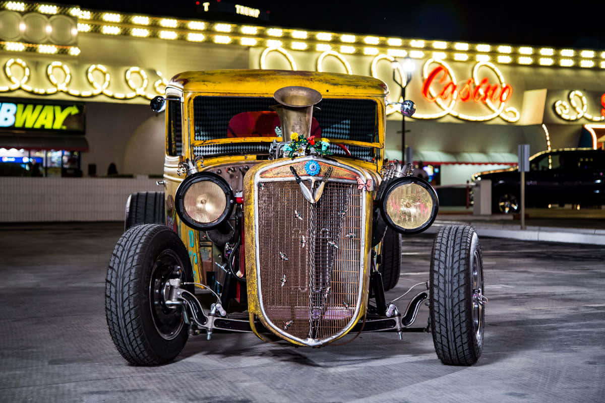 Vintage Hot Rod Casino Night Wallpaper