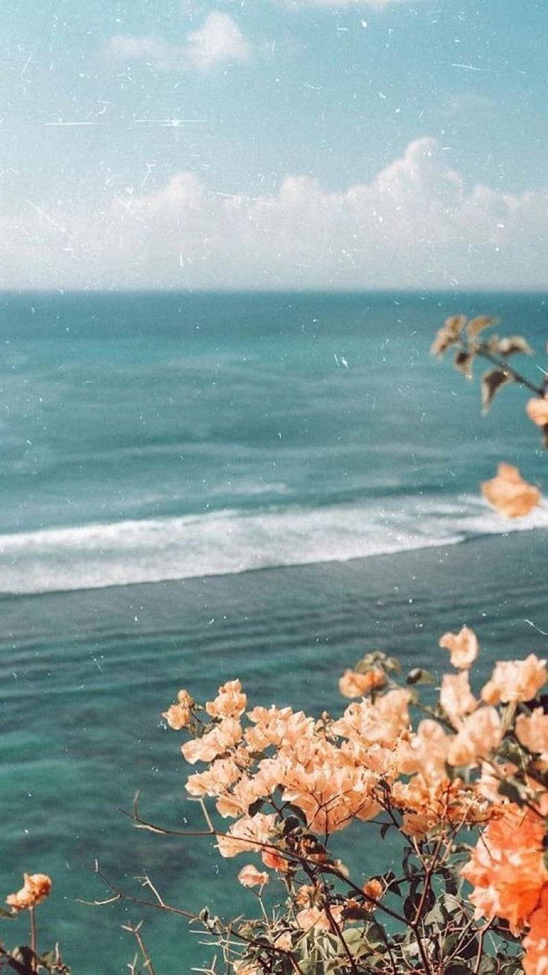 Vintage Iphone Blue Ocean Aesthetic Wallpaper