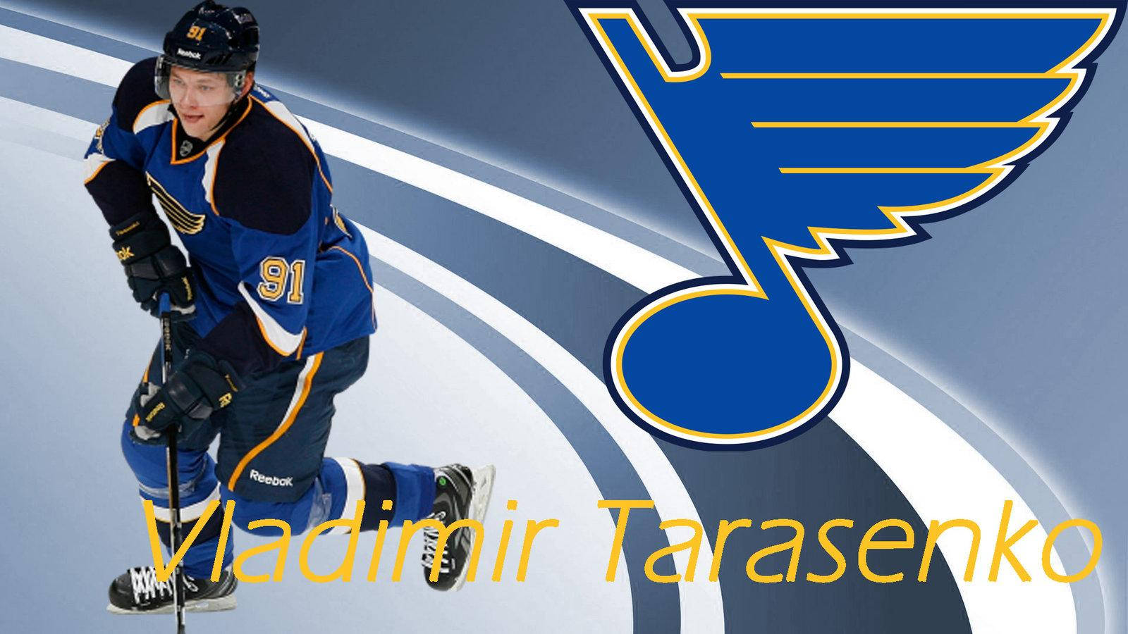 Vladimir Tarasenko With St. Louis Blues Logo And Full Name Wallpaper