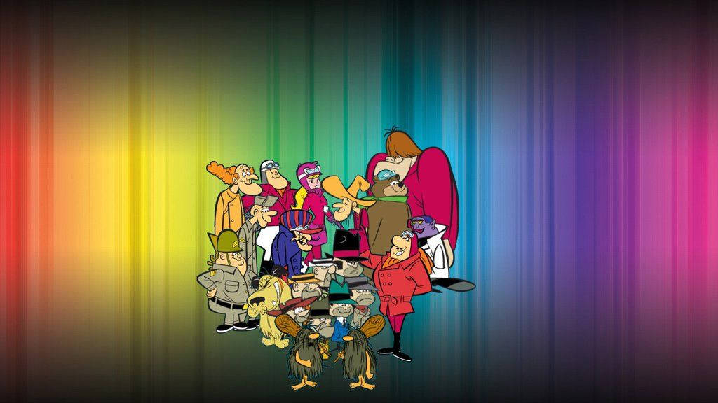 Wacky Races Characters On Rainbow Stripes Wallpaper