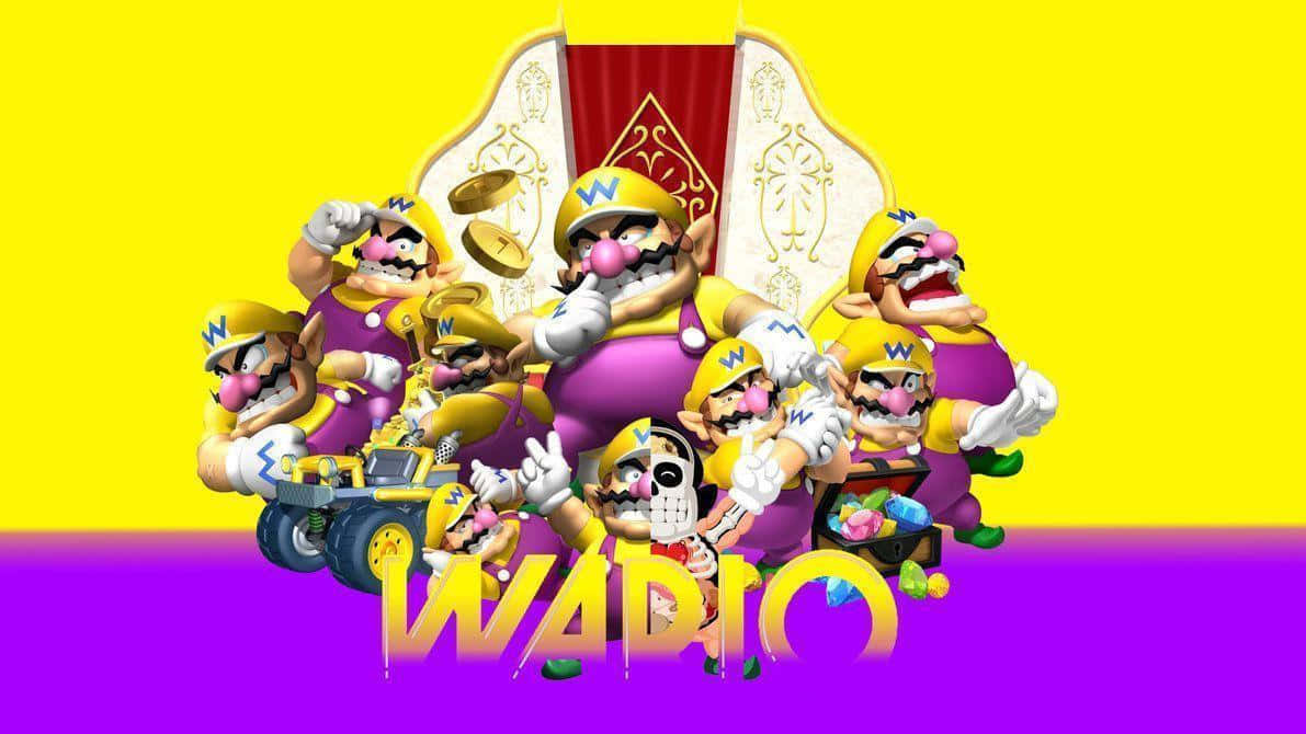 Wario's Mischievous Grin In A Colorful Video Game Setting Wallpaper