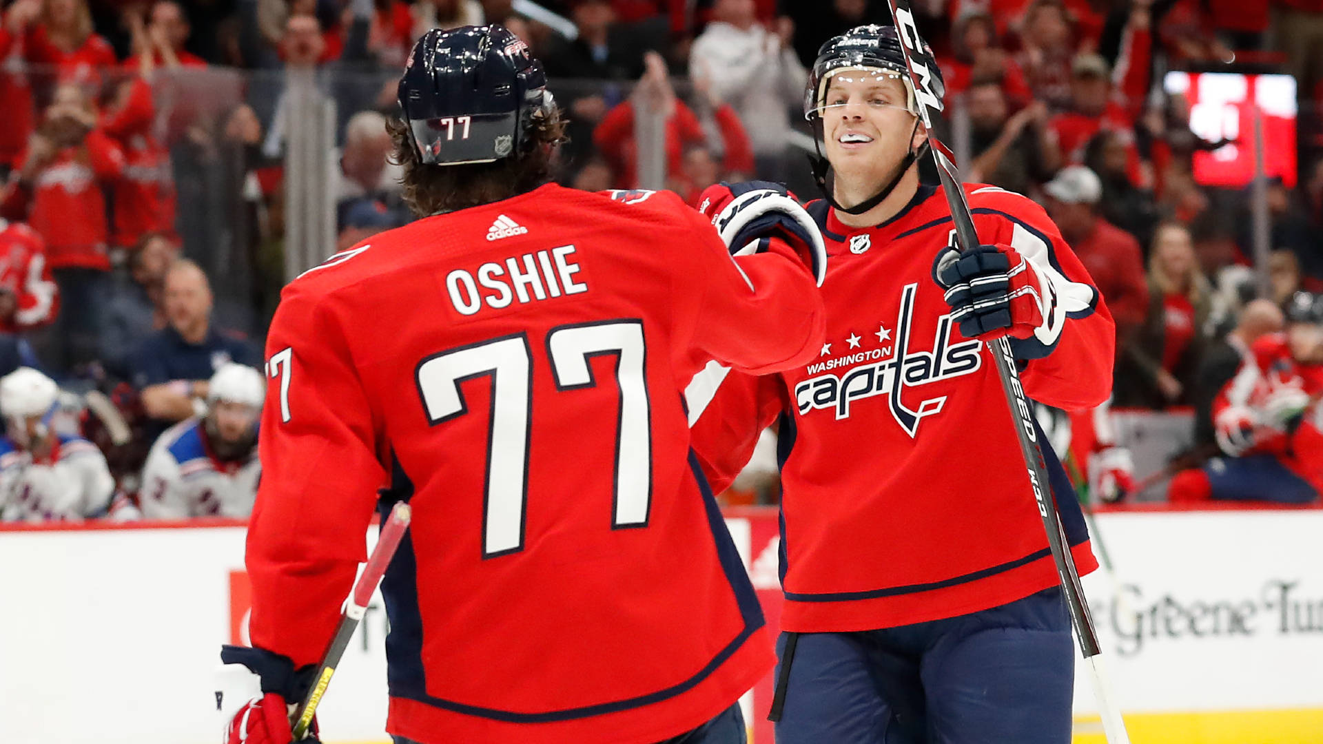 Washington Capitals John Carlson Fist Bump With Oshie Wallpaper