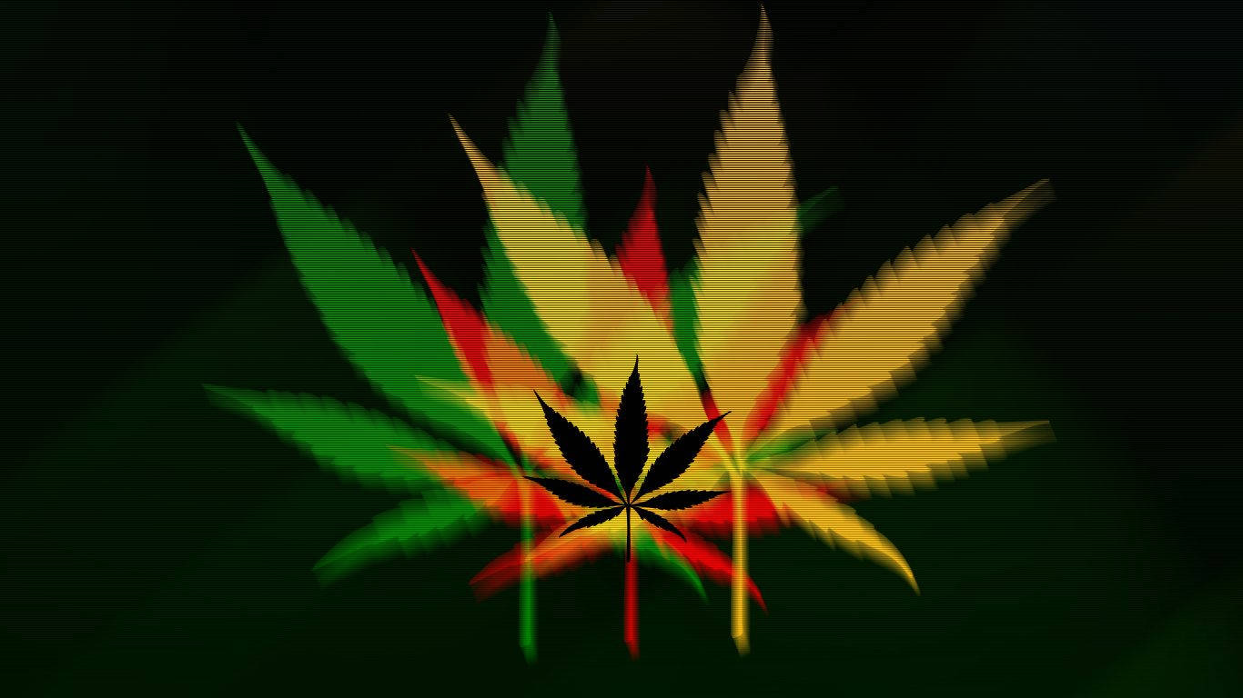 Weed Leaf Graphics In Black Blackground Wallpaper