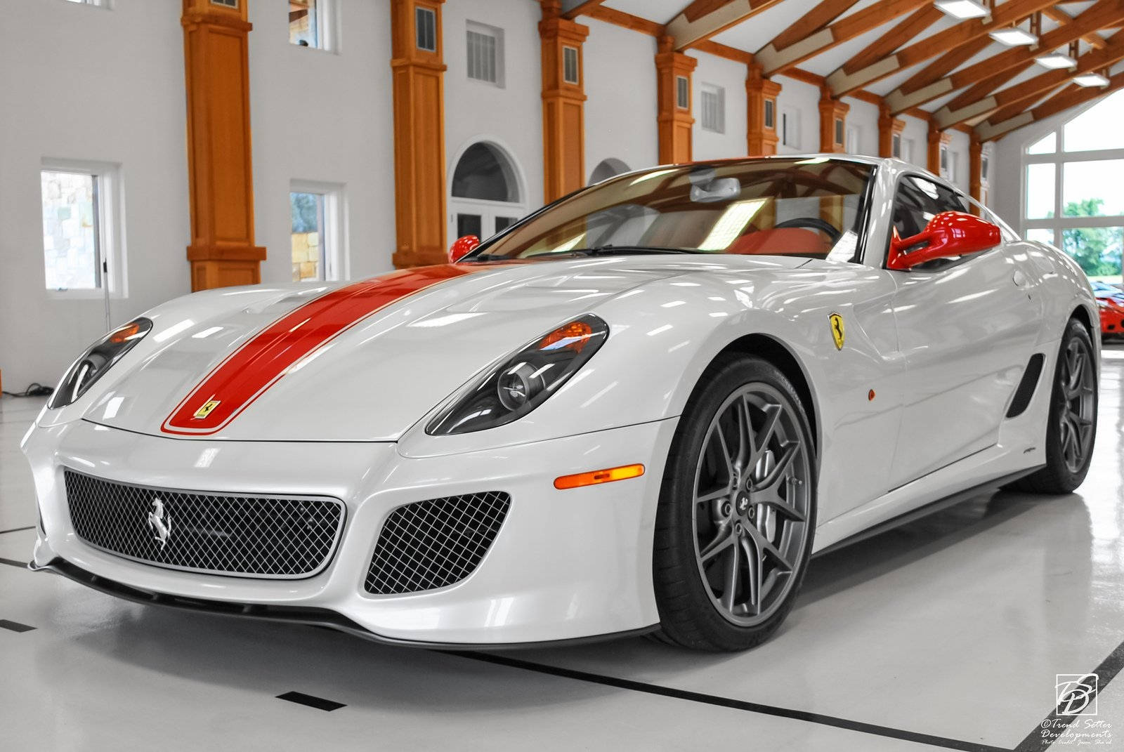 White Ferrari With Red Line Wallpaper