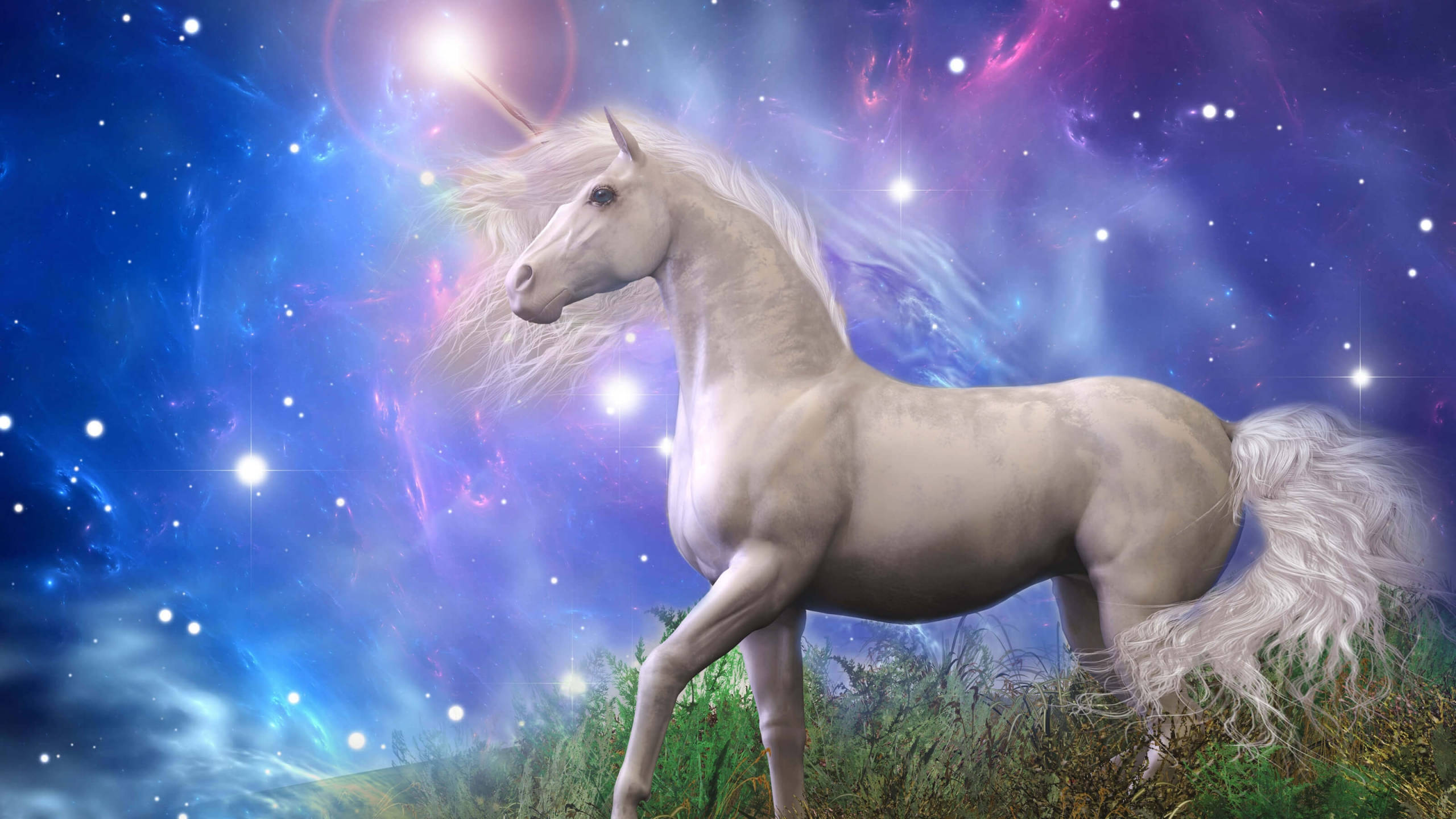 White Galaxy Unicorn On Night Sky Wallpaper