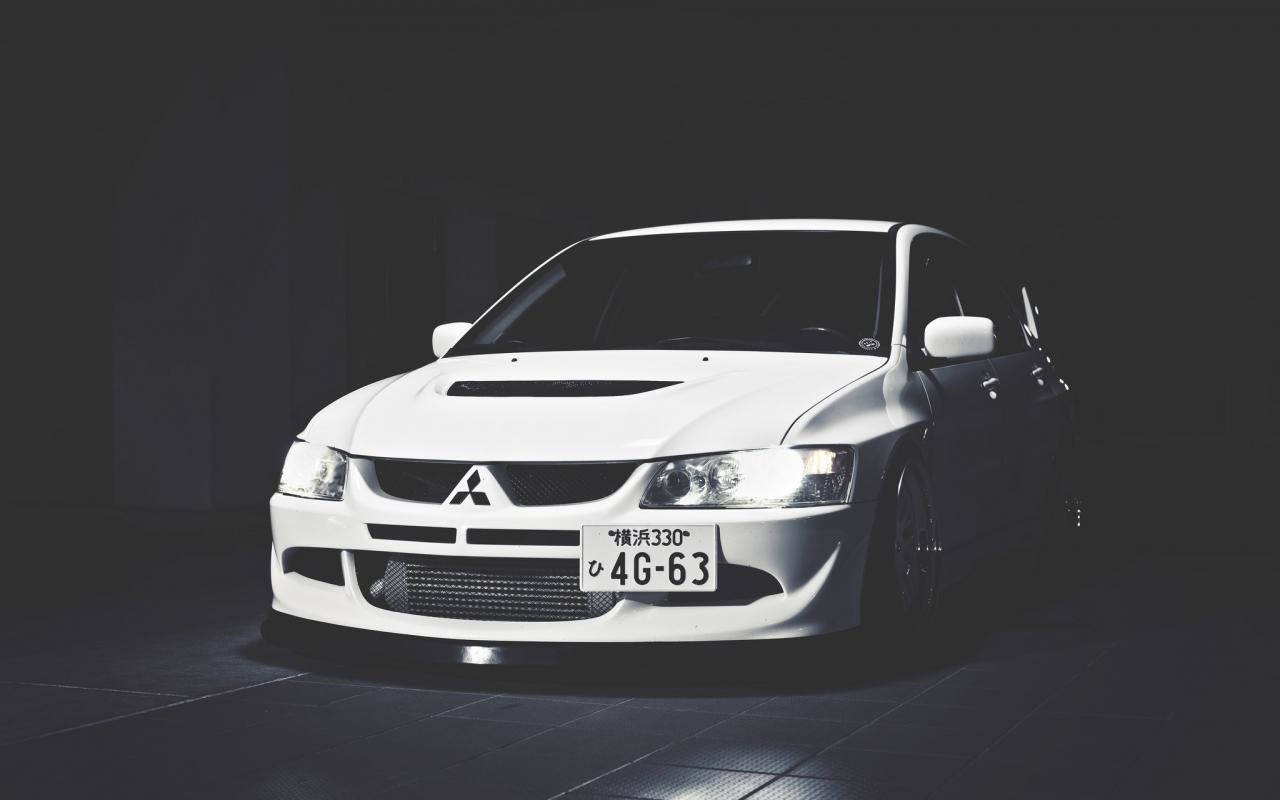 White Lowrider Mitsubishi Lancer Wallpaper