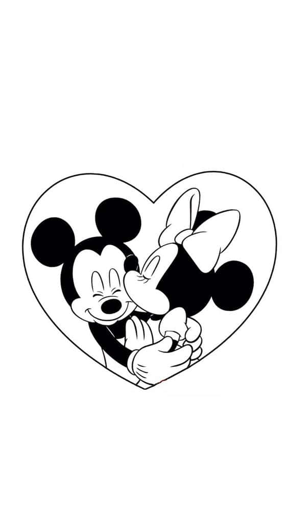 White Mickey Mouse And Minnie Heart Wallpaper