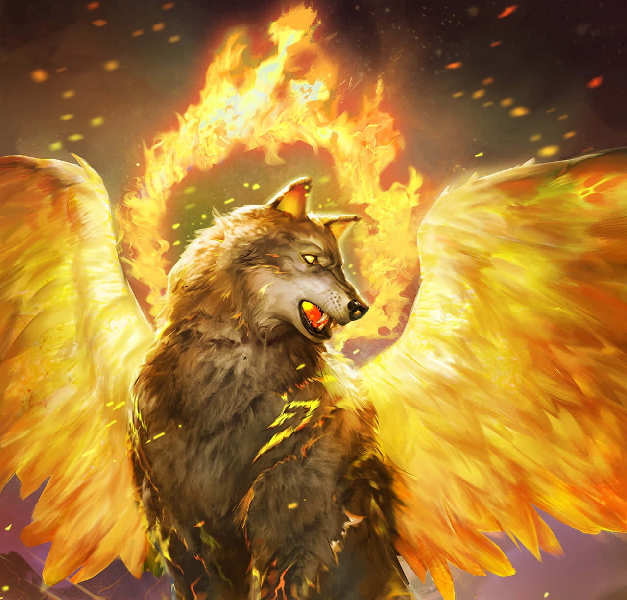 Winged Wolf Fire Wallpaper