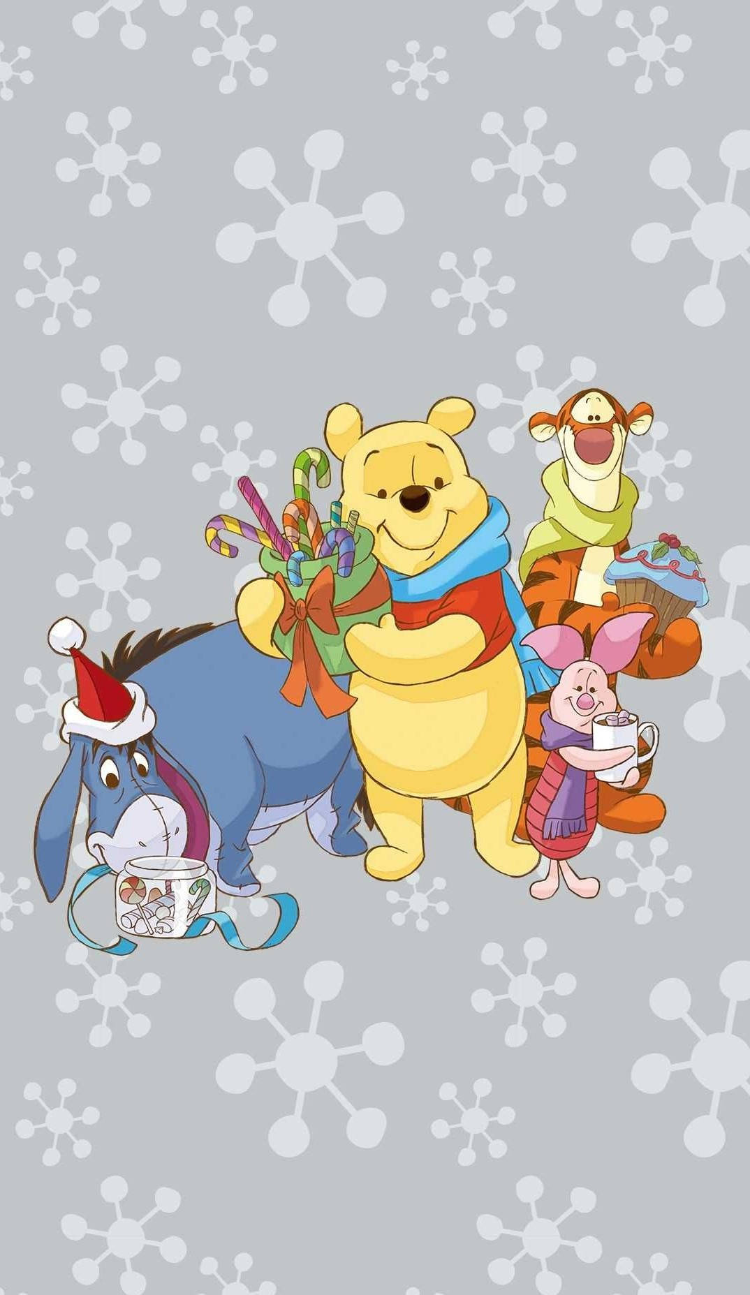 Winnie The Pooh Christmas Snow Flakes Wallpaper