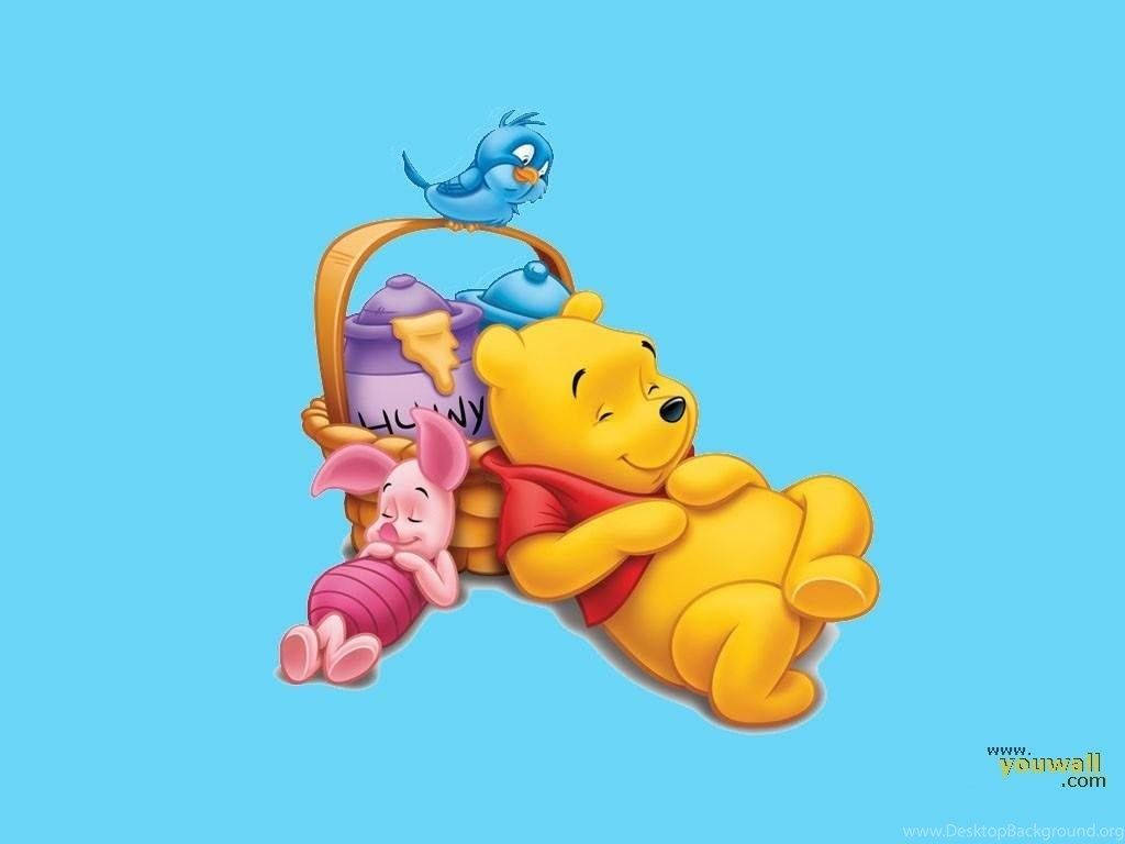 Winnie The Pooh Collects Honey In His Basket Wallpaper