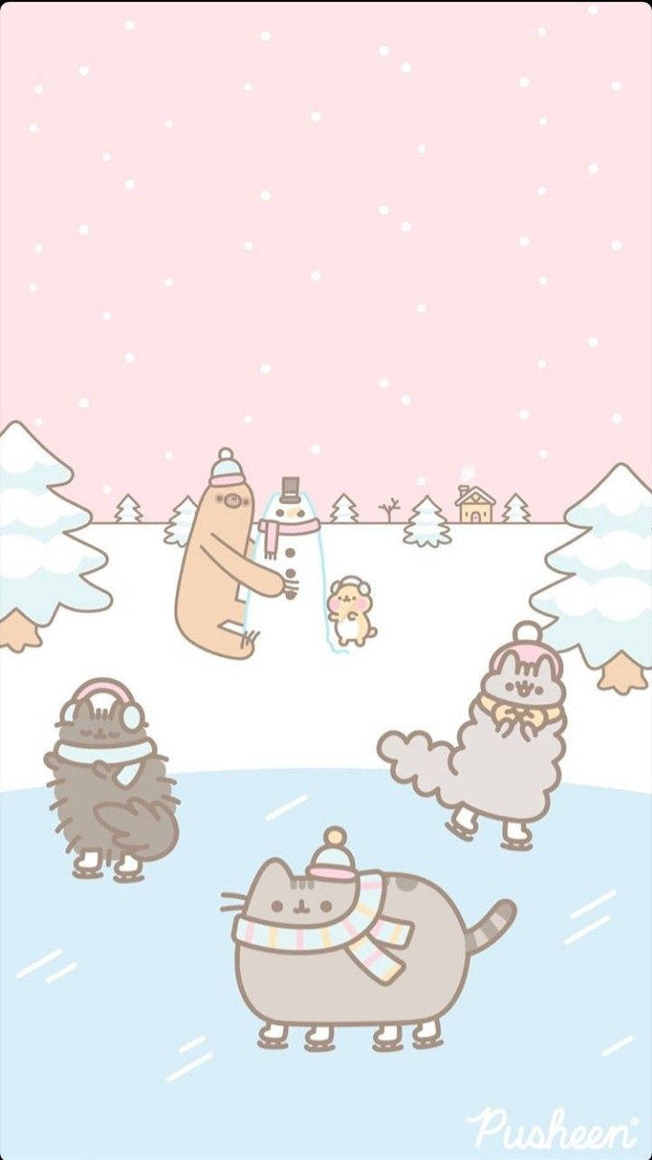 Winter Phone Skating Cats Wallpaper